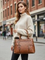 Women's Large Faux Leather Shoulder Tote Bag with Multiple - Image 3