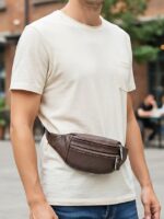 Men's Genuine Leather Fanny Pack - Large Capacity, Black - Image 5
