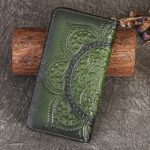 Handmade leather continental wallet with elegant mandala pattern