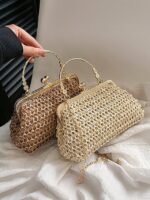 Women's Vintage Woven Straw Handbag – Elegant Kiss Lock - Image 6