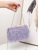 Women's Chic Feathered Evening Clutch with Chain Strap, - Image 2