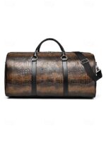 Men's Crocodile Pattern Faux Leather Weekender Bag with - Image 15