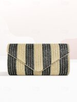 Women's Striped Woven Envelope Clutch - With chain, can be - Image 15