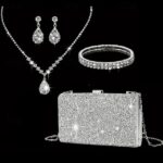 Women's Rhinestone Jewelry and Clutch Set for Weddings and