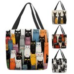 Colorful Large Capacity Tote Bags with Abstract Cat Art Designs