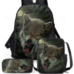 Men's 3-Piece Wolf Design Backpack Set - Durable, Trendy