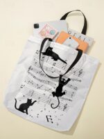 Large Capacity Tote Bag with 3D Cat Print and Paw Patterns – - Image 6