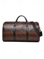 Men's Crocodile Pattern Faux Leather Weekender Bag with - Image 14