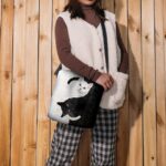 Yin Yang Cat Design Crossbody Bag - Artistic Black and White Cat - Image 2