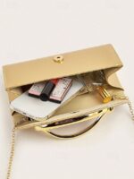 Women's Metallic Evening Clutch Bag with Gold Handle, - Image 7