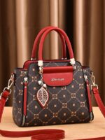 Elegant Women's Faux Leather Handbag with Red Accents and - Image 9