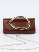 Women's Metallic Evening Clutch Bag with Gold Handle, - Image 12