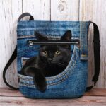 Cute Black Cat Denim Print Crossbody Bag – Casual Women's - Image 6