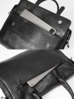 Men's Black Leather Tote Briefcase - Large Business Tote - Image 7