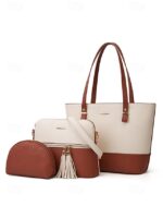 Elegant women's stylish two-tone patchwork handbag set with - Image 10