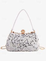 Women's Black Sequin Evening Clutch with Pearl Accent – - Image 11
