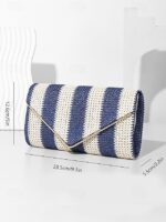 Women's Striped Woven Envelope Clutch - With chain, can be - Image 4