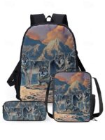 Men's 3-Piece Wolf Design Backpack Set - Durable, Trendy - Image 16