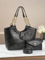 Women's 2-Piece Faux Leather Crocodile Tote Bag Set – - Image 4