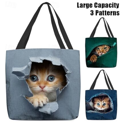 Women's Cute Kitten Print Tote Bag - Durable Canvas