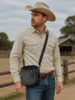 Men's genuine leather messenger bag with zipper pocket, - Image 3