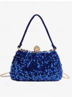 Women's Black Sequin Evening Clutch with Pearl Accent – - Image 9