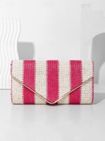 Women's Striped Woven Envelope Clutch - With chain, can be - Image 14