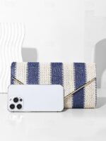 Women's Striped Woven Envelope Clutch - With chain, can be - Image 6