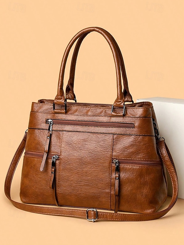 jhpvkq1758619369821 Women's Large Faux Leather Shoulder Tote Bag with Multiple - Image 1