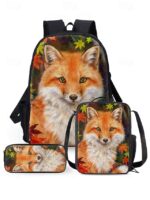 Girls'3-Piece Fox Backpack Set with Lunch Bag and Pencil - Image 16