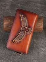 Women's Genuine Leather Long Wallet with Carved Eagle