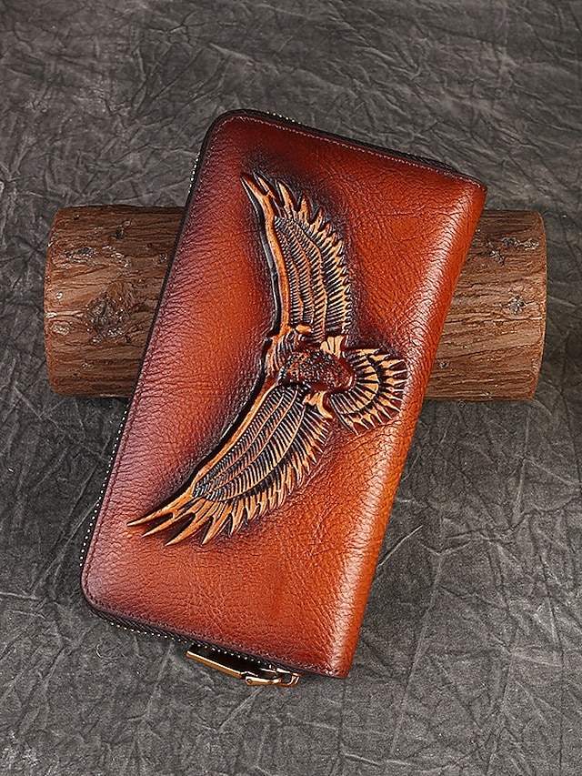 jjzgje1753092025054 Women's Genuine Leather Long Wallet with Carved Eagle - Image 1