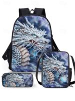 Men's 3-Piece Dragon Backpack Set with Flame Print - - Image 16