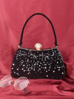 Women's Black Sequin Evening Clutch with Pearl Accent – - Image 4