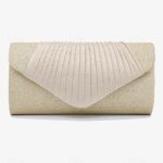 Champagne Glitter Evening Clutch Bag with Pleated Design –