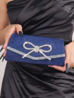 Blue Glitter Clutch Purse with Rhinestone Bow Accent, Elegant - Image 9