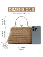 Women's Vintage Woven Straw Handbag – Elegant Kiss Lock - Image 7