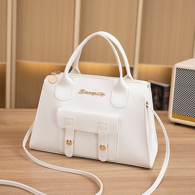 loccdg1694760664098 Women's White Faux Leather Handbag with Top Handle and - Image 1