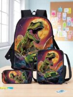 Kids' 3-Piece Dinosaur Backpack Set with Lunch Bag and - Image 3