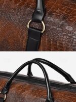 Men's Crocodile Pattern Faux Leather Weekender Bag with - Image 8
