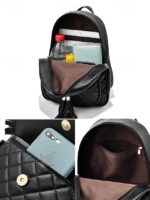 Women's Quilted Pink Leather Backpack Wristlet Card Holder - Image 7