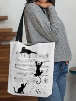 Large Capacity Tote Bag with 3D Cat Print and Paw Patterns –