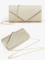 Women's Gold Glitter Envelope Clutch with Chain Strap – - Image 3