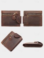 Men's Vintage Brown Leather Wallet with Zipper Pocket and - Image 4
