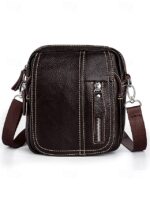 Men's genuine leather messenger bag with zipper pocket, - Image 12