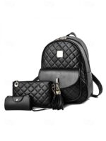 Women's Quilted Pink Leather Backpack Wristlet Card Holder - Image 10