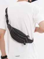 Men's Genuine Leather Fanny Pack - Large Capacity, Black - Image 4