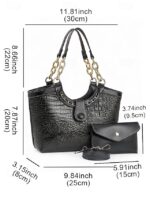 Women's 2-Piece Faux Leather Crocodile Tote Bag Set – - Image 9