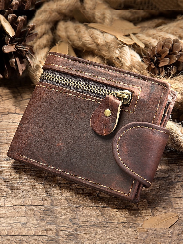 ncojdy1726828853662 Men's Vintage Brown Leather Wallet with Zipper Pocket and - Image 1