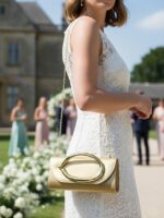 Women's Metallic Evening Clutch Bag with Gold Handle, - Image 2